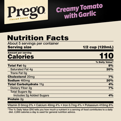Prego Creamy Tomato Pasta Sauce with Garlic, 24 oz Jar