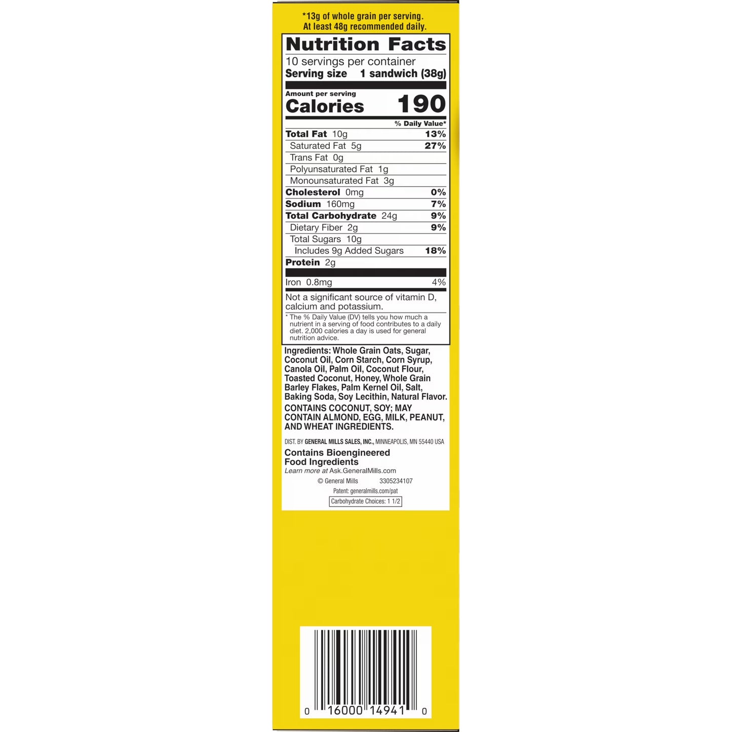 Nature Valley Biscuit Sandwiches, Coconut Butter, Snack Bars, 10 Bars, 13.5 oz