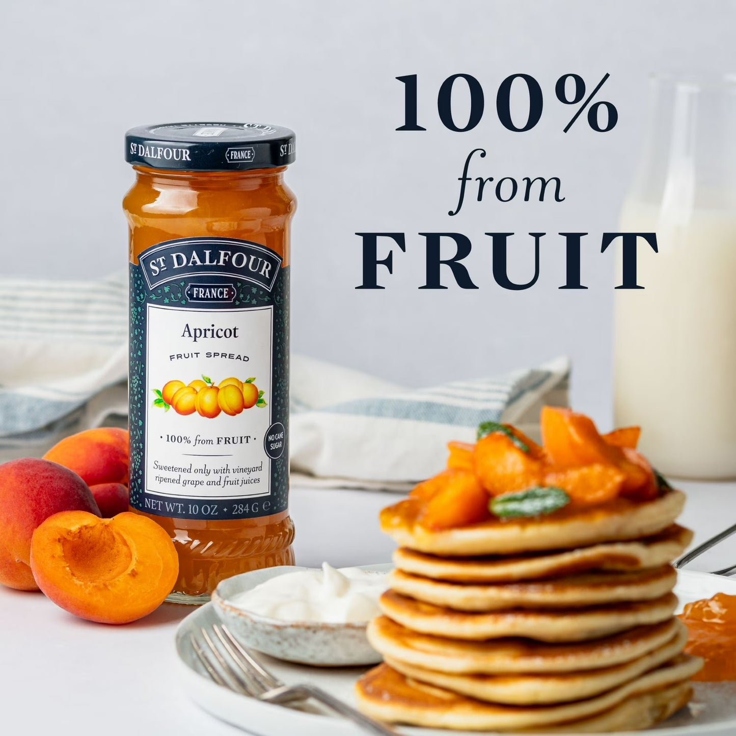 St Dalfour Apricot Fruit Spread, 100% from Fruit, Vegan & Gluten Free, 10 oz Jar