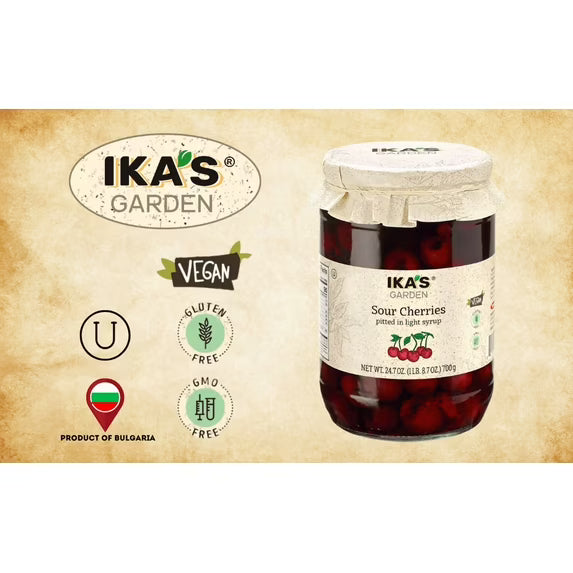 Ika’s Garden Pitted Sour Cherries in Light Syrup, 24.7 oz Jar