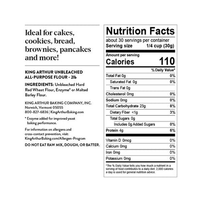 King Arthur Baking Company Non-GMO Project Verified, Certified Kosher Unbleached All Purpose Flour, 5 lb Bag