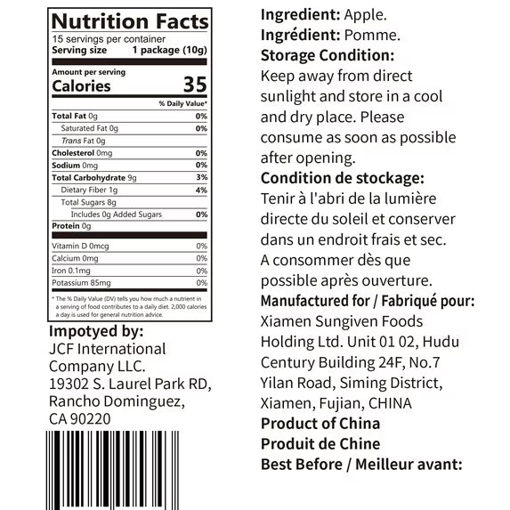 ONETANG Natural Healthy Dehydrated Freeze-Dried Apple Chips, 10 Pack Single-Serve, 0.35oz