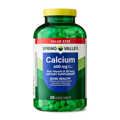 (3 pack) Spring Valley Calcium Plus Vitamin D Tablets, 600 mg, 500 Count, Bone & Joint Health Dietary Supplement, Value Size