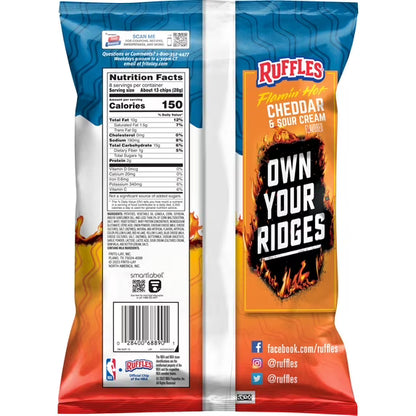 Ruffles Flamin' Hot Cheddar and Sour Cream Flavored Potato Snack Chips, 8 Ounce Bag