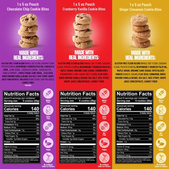 Every Body Eat Crunchy Cookie Bites, Gluten & Dairy Free, Vegan, School Lunch Snacks, (5 Ounce (Pack of 3), Variety Pack)