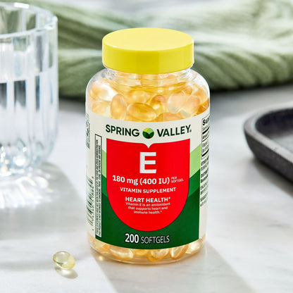 (3 pack) Spring Valley Vitamin E 180 mg Softgels for Heart Health, 200 Count