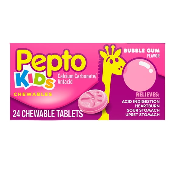 Pepto Kids Antacid Chewable Tablets, Upset Stomach Relief, Heartburn, 24 Count