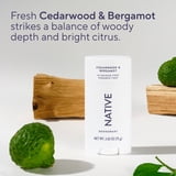 Native Deodorant, Aluminum Free, 72 Hour Protection, Solid Stick for Men, Cedarwood & Bergamot Scent, 2.65 oz