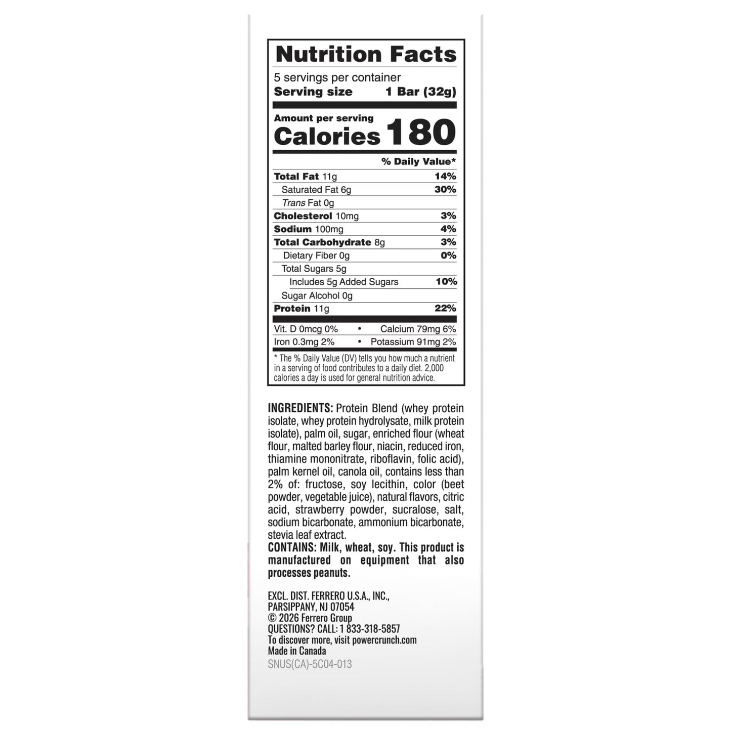 Power Crunch KIDS Strawberry Cream Bars 1.13oz, 5 Count Box