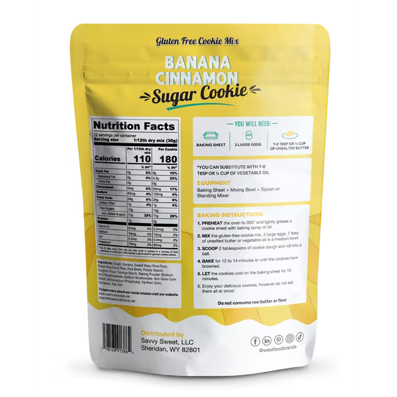 West Food Brands Banana Cinnamon Cookie Mix for Baking, Allergen & Gluten-Free Baking, 12.85 oz