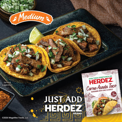 HERDEZ Carne Asado Taco Seasoning Medium, Taco Seasoning with Chile & Garlic, 0.78oz Packet