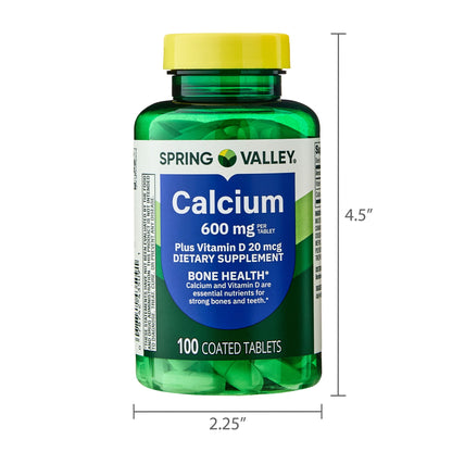 Spring Valley Calcium Plus Vitamin D Tablets, 600 mg, 100 Count, Dietary Supplement