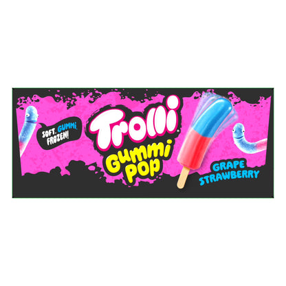 Trolli Frozen Gummi Ice Pops Chewy Sour Gummy Candy Frozen Dessert Snacks, Grape Strawberry, 10 Count