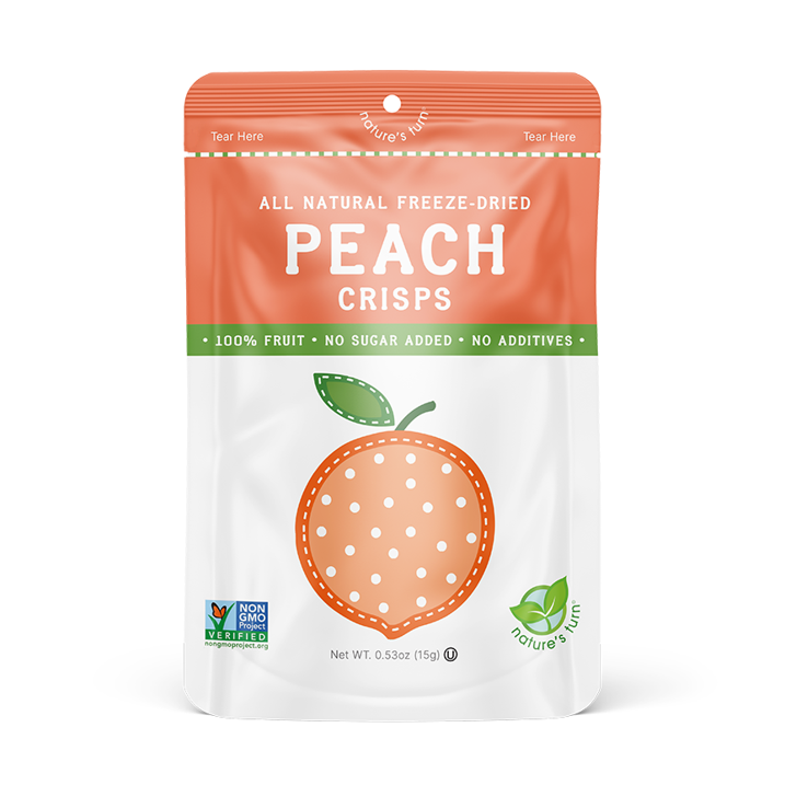 Nature's Turn Freeze-Dried Peach Crisps, No Added Sugar, Healthy Natural Fruit Crisp Snack for School Lunches, 6 Pack (1.2 oz Each)