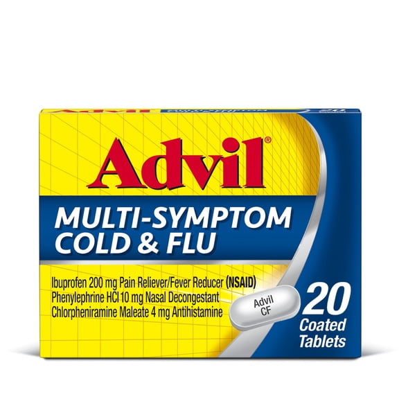 (3 pack) Advil Multi-Symptom Cold and Flu Medicine Fever Reducer Coated Tablets, 20 Count