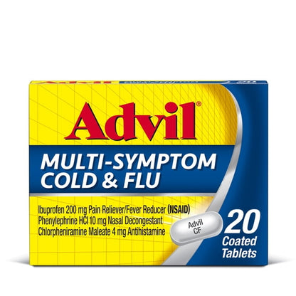 (3 pack) Advil Multi-Symptom Cold and Flu Medicine Fever Reducer Coated Tablets, 20 Count