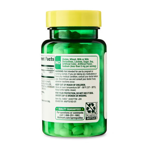 Spring Valley Vitamin B6 Supplement, 100 mg, 250 Count, Tablets for Metabolism Support
