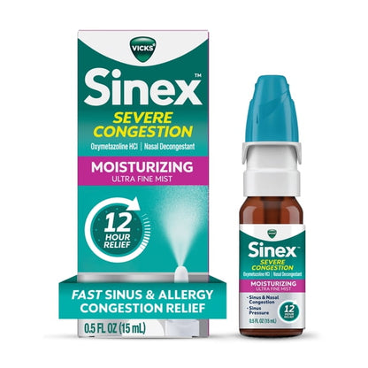 Vicks Sinex Severe Congestion Moisturizing Nasal Spray, Nasal Decongestant for Sinus Relief, 0.5 fl oz