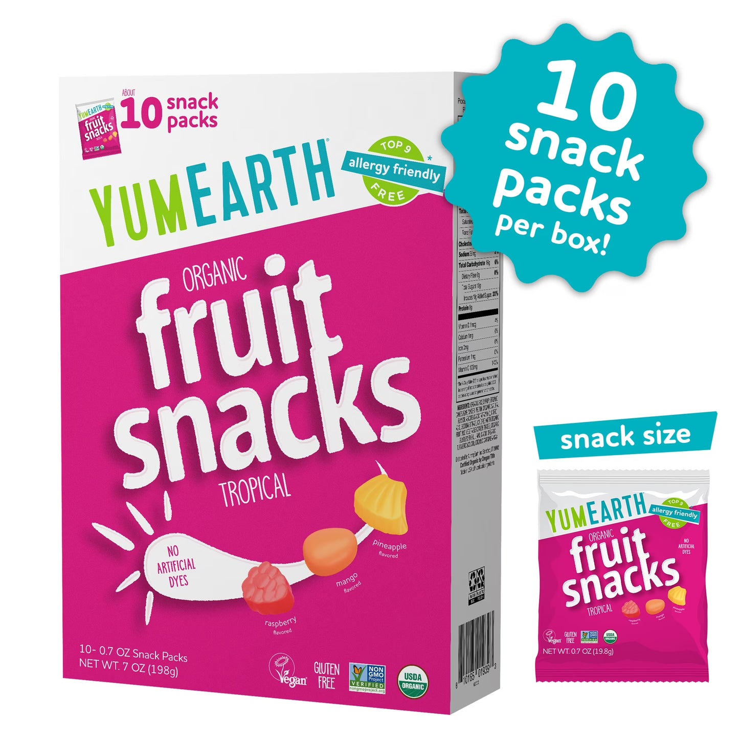 YumEarth Organic Tropical Fruit Snacks, Gluten Free, Shelf-Stable, 10 Ct Box