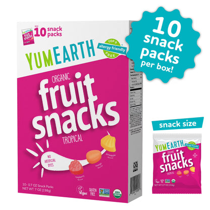 YumEarth Organic Tropical Fruit Snacks, Gluten Free, Shelf-Stable, 10 Ct Box