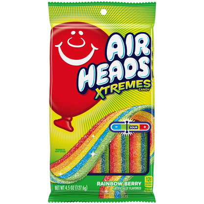 Airheads Xtremes Belts Chewy Candy, Rainbow Berry Fruit Flavor Artificially Flavored, 4.5 Ounces