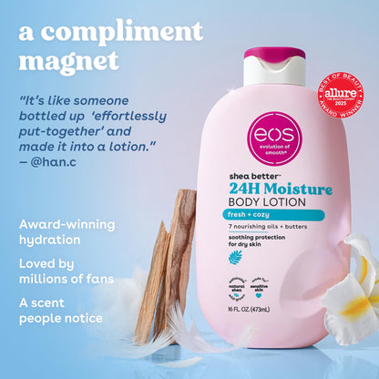 (2 pack) eos Shea Better Body Lotion- Fresh & Cozy, 24H Moisture for Dry Skin, 16 fl oz