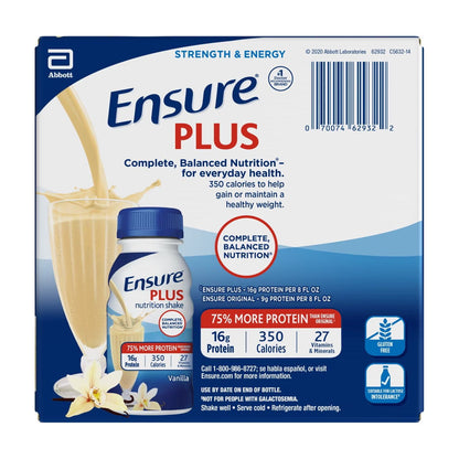 Ensure Plus Meal Replacement Nutrition Shake, Vanilla, 16g Protein, 8 fl oz - 16 Pack