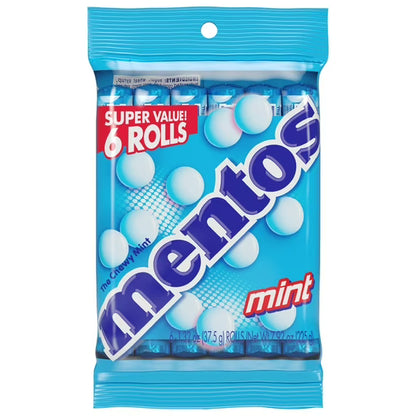 (2 pack) Mentos Peppermint Chewy Mint Candy Roll, 1.32 oz, pack of 6