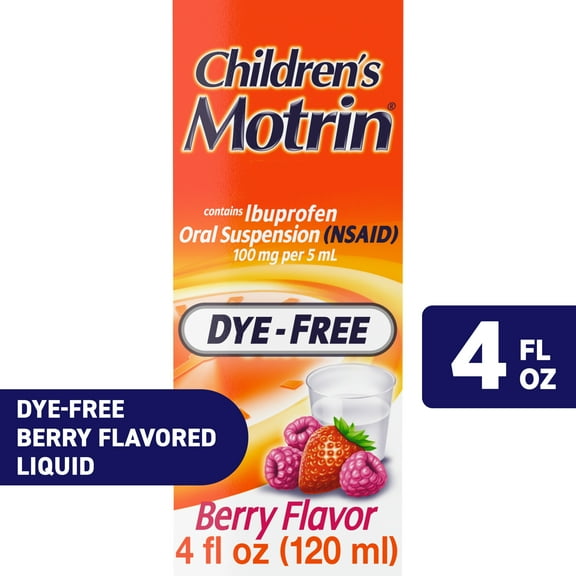 Children’s Motrin Dye-Free, Oral Suspension Liquid, Ibuprofen, Pain Reliever, Berry Flavor 4 Fl oz