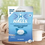HALLS Cough and Throat Relief Mountain Menthol Sugar Free Cough Drops, No Synthetic Dyes, FSA/HSA Eligible, Value Pack, 70 Drops