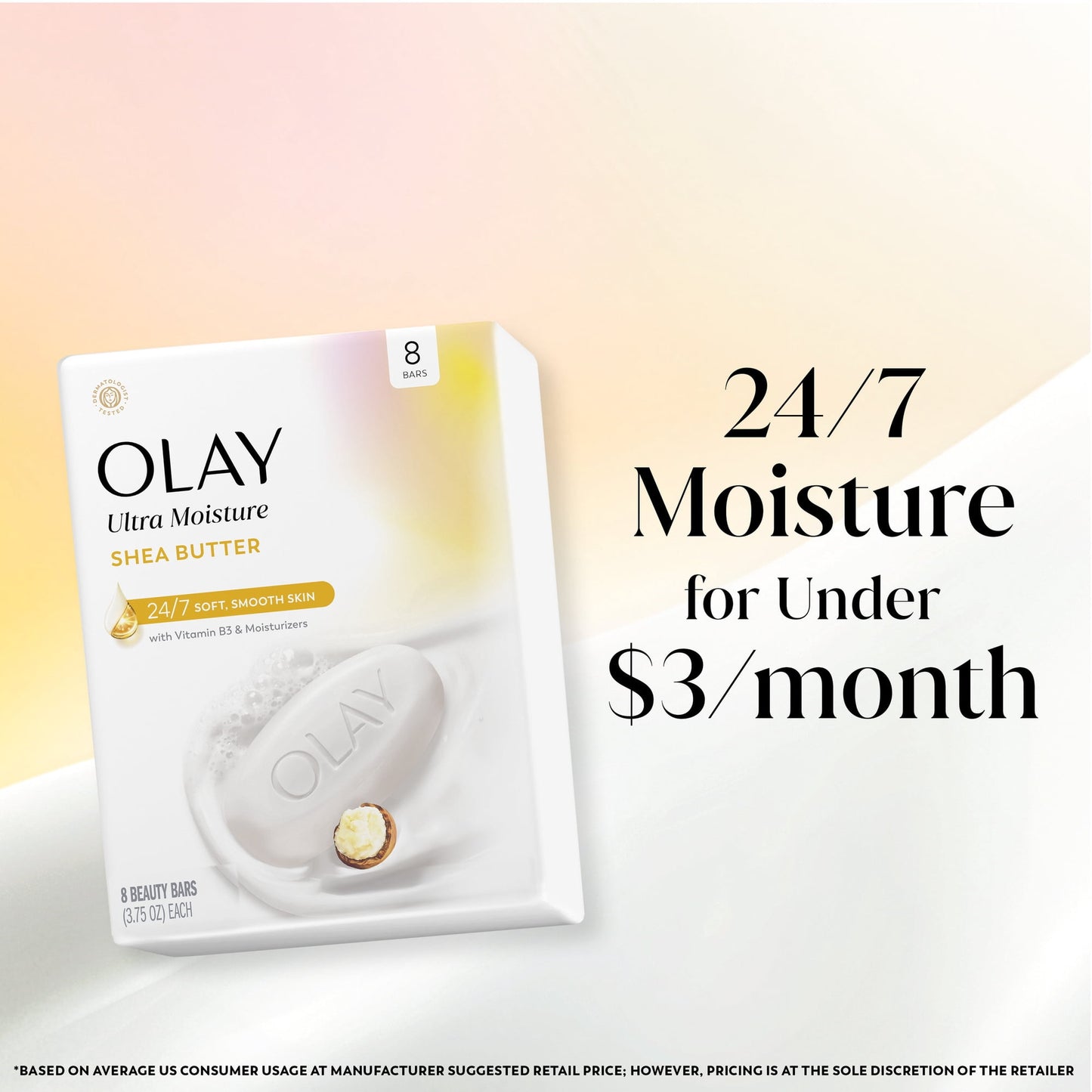 Olay Beauty Bar Soap, Ultra Moisture Shea Butter with Vitamin B3 and Moisturizers, 3.75 oz 8 Bars