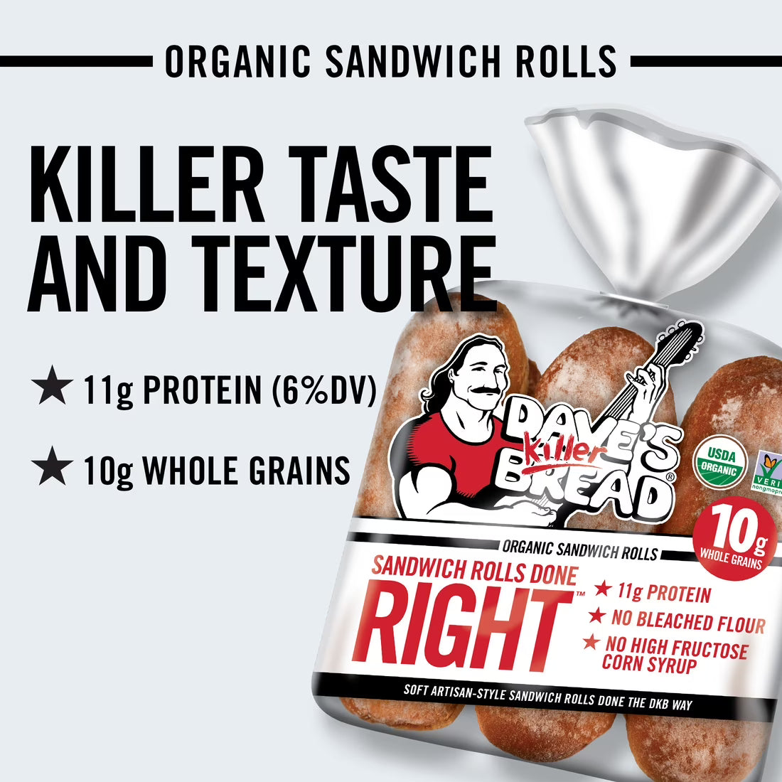 Dave's Killer, Bread Sandwich Rolls Done Right, Organic White Bread Sandwich Rolls, 6 Count
