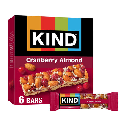 (6 pack) KIND Gluten Free Cranberry Almond Snack Bars, 1.4 oz, 6 Count, Cardboard Box