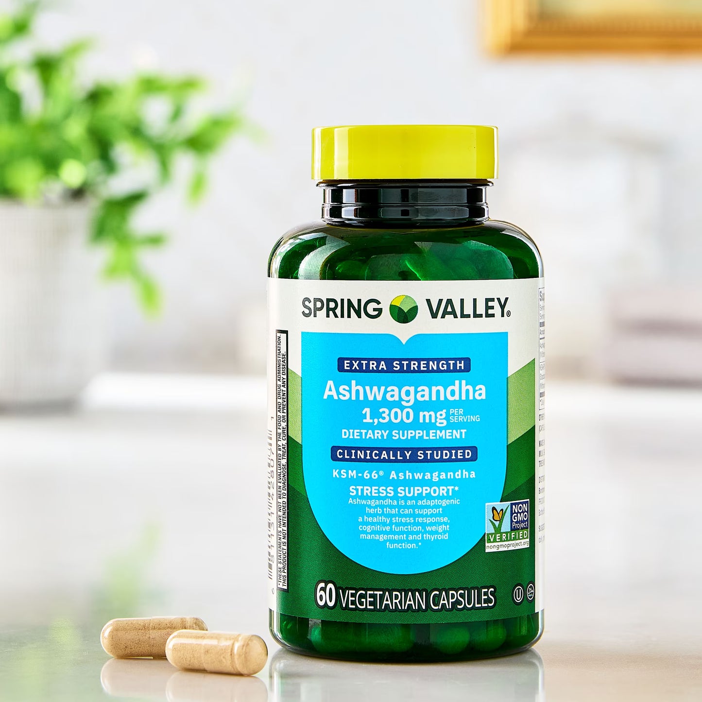 Spring Valley Extra Strength Ashwagandha Dietary Supplement, 1300 mg, 60 Vegetarian Capsules