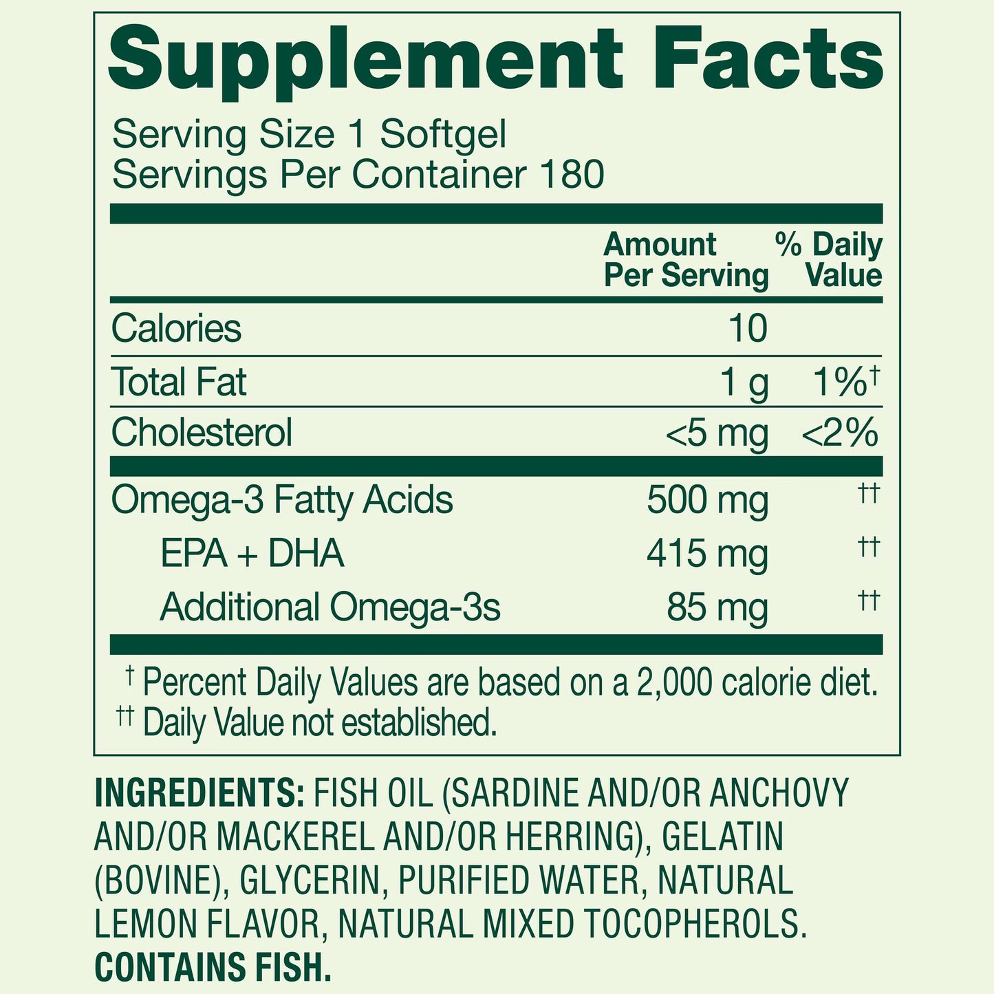 Spring Valley Daily Maintenance Omega-3 From Fish Oil Dietary Supplement Softgels for General & Heart Health, Lemon Flavor, 500 mg, 180 Count