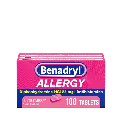 Benadryl Allergy Medicine for Adults, Ultratablets, 25 mg Diphenhydramine HCl, 100 Count Size