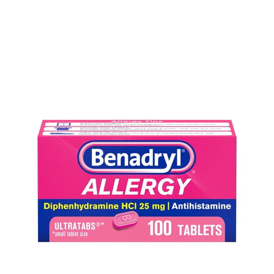 Benadryl Allergy Medicine for Adults, Ultratablets, 25 mg Diphenhydramine HCl, 100 Count Size