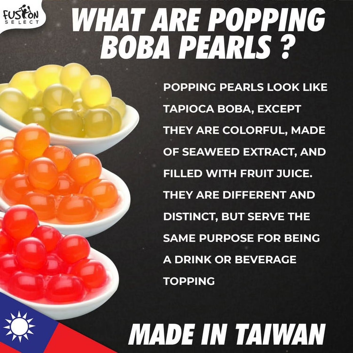 Fusion Select Bursting Boba Popping Boba Pearls - Fruit Tea Snack Toppings (Strawberry)
