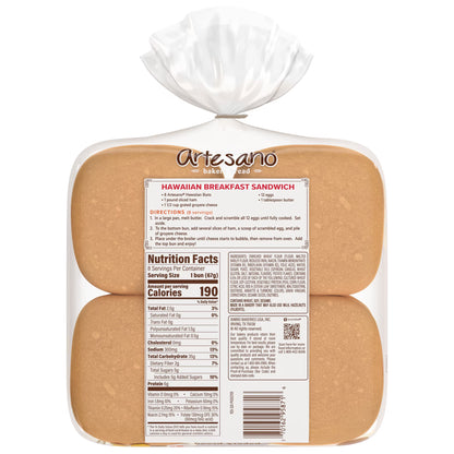 Artesano Hawaiian Bakery Buns, 8 count, Sweet Hamburger Buns, 19 oz Bag