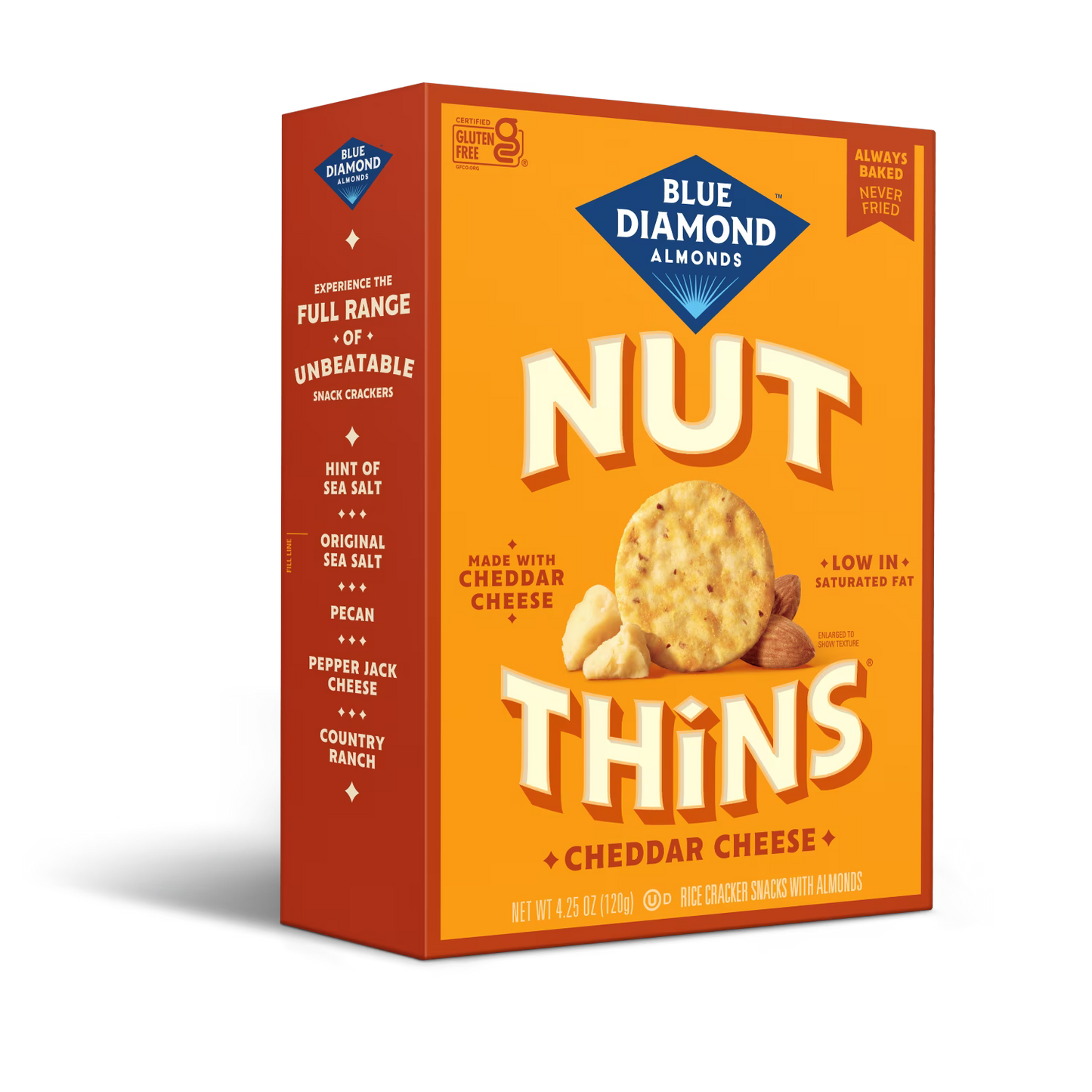 (6 pack) Blue Diamond Almonds Nut-Thins, Cheddar Cheese, Snack Crackers, Gluten-Free, 4.25oz Cardboard Box