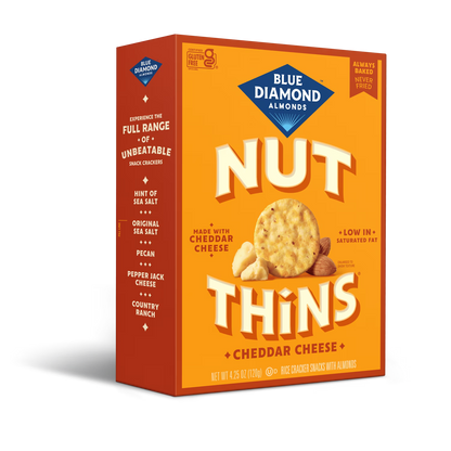 (6 pack) Blue Diamond Almonds Nut-Thins, Cheddar Cheese, Snack Crackers, Gluten-Free, 4.25oz Cardboard Box
