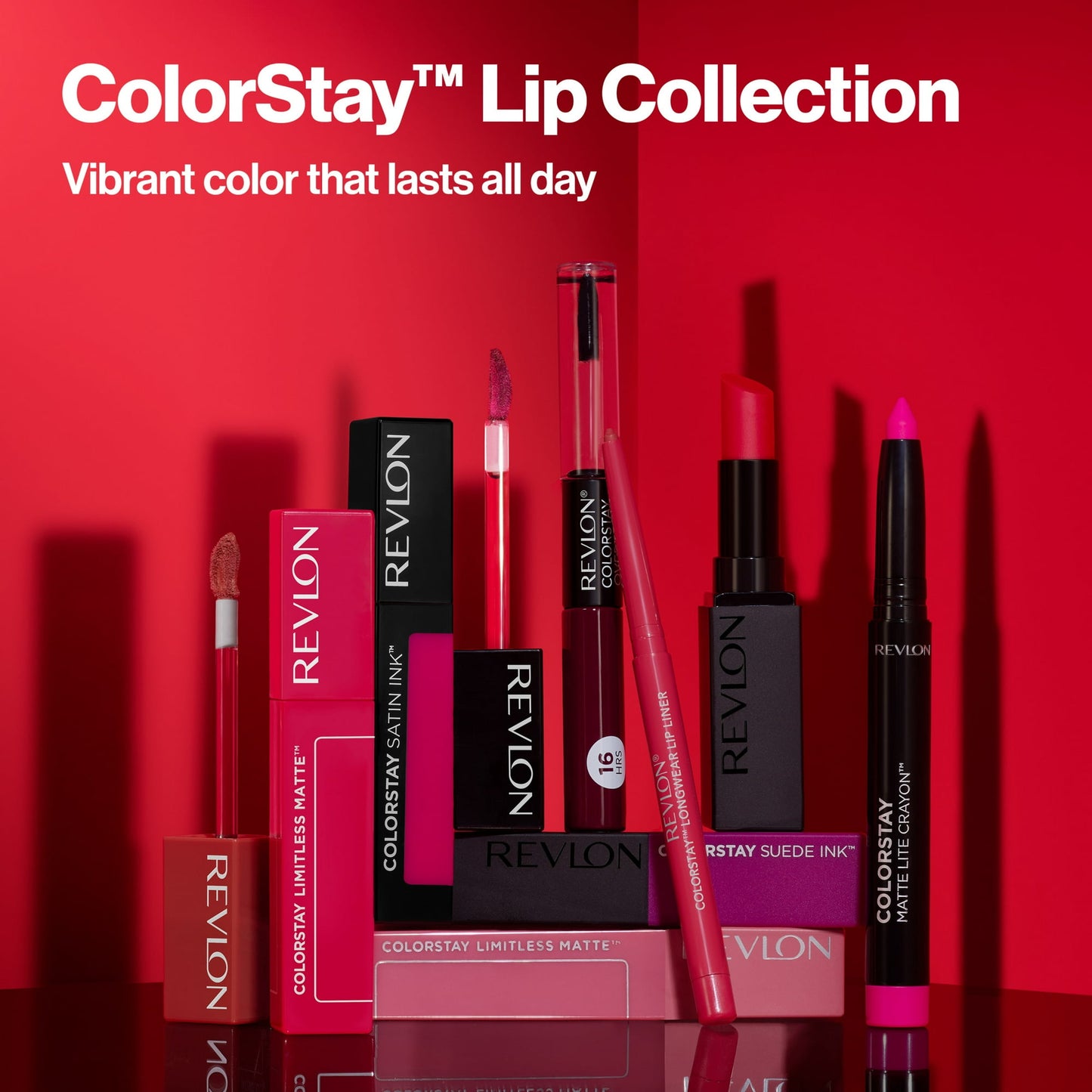 Revlon ColorStay Overtime Longwearing Gloss Lipstick with Vitamin E, 480 Unending Red, 0.07 fl oz