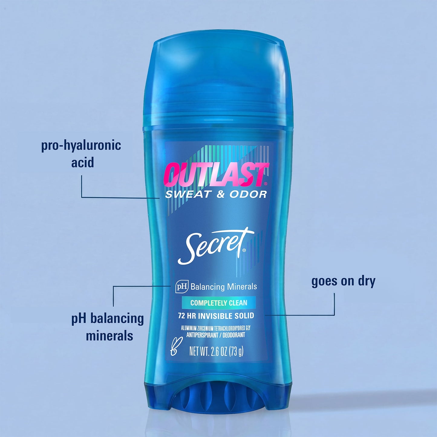 Secret Outlast Antiperspirant Deodorant for Women, Invisible Solid, Completly Clean, 2.6 oz