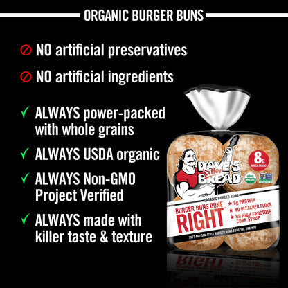Dave's Killer Bread Burger Buns Done Right, Organic Hamburger Buns, 8 Ct, 17.6 oz, Shelf-Stable
