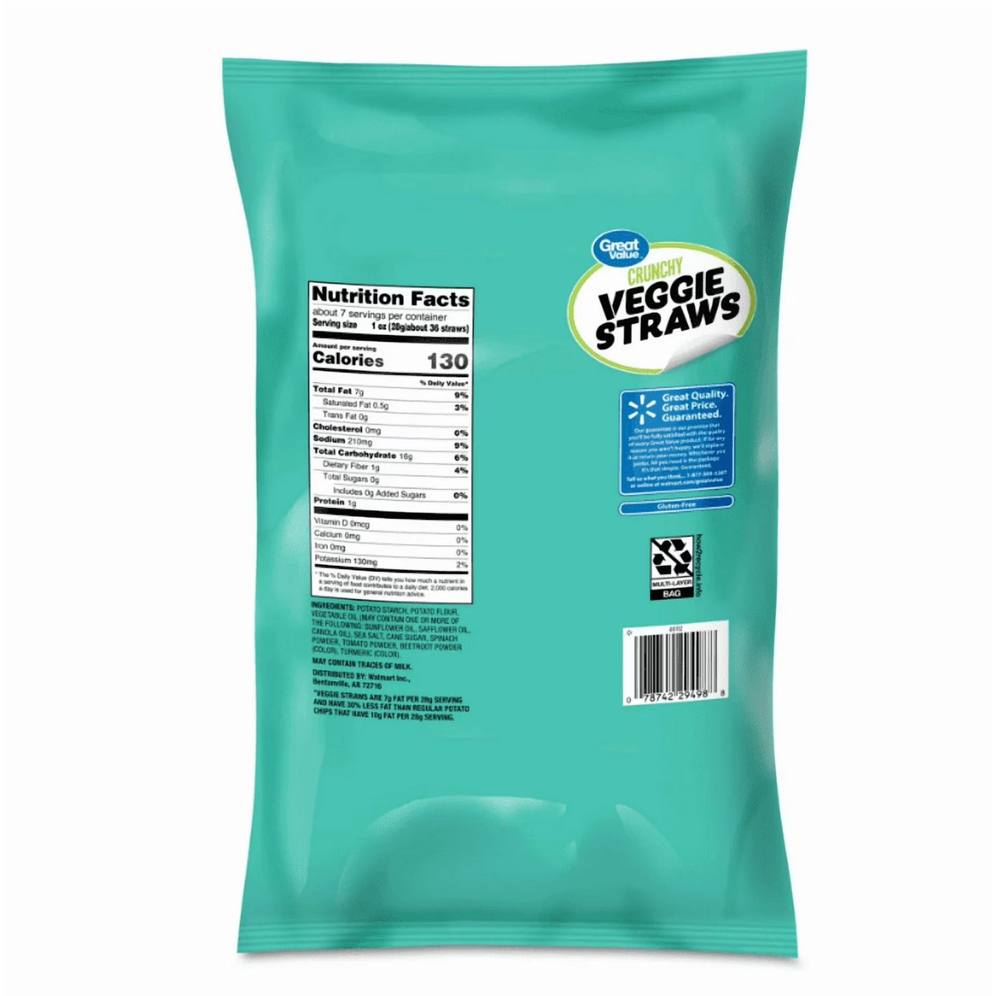 (3 pack) Great Value Sea Salt Veggie Straws, 7 oz