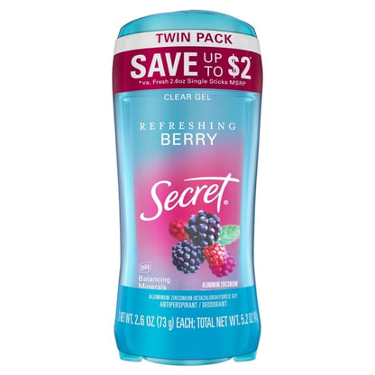 Secret Fresh Clear Gel and Deodorant for Women, Refreshing Berry, 2.6 oz each, Pack of 2