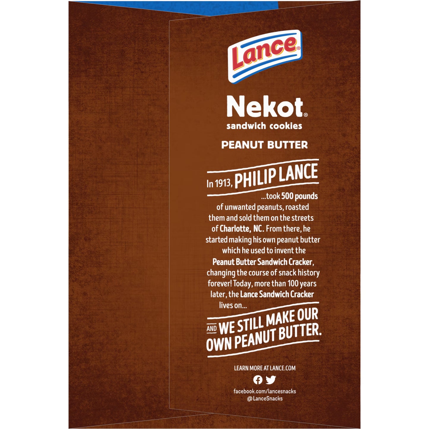 Lance Sandwich Cookies, Nekot Peanut Butter, 20 Individually Wrapped Packs, 6 Sandwiches Each