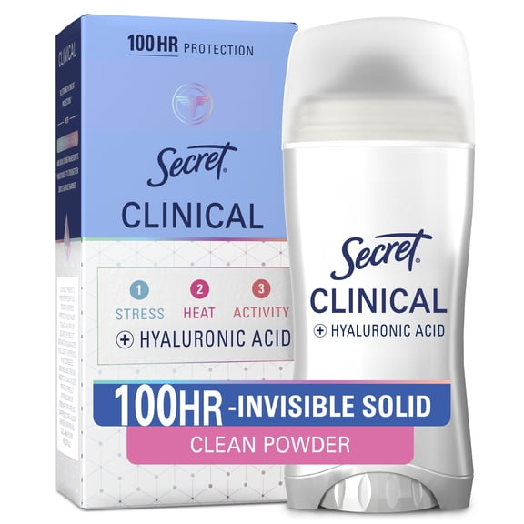 Secret Clinical 100HR Antiperspirant Deodorant, Invisible Solid, Protecting Powder, 2.6 oz