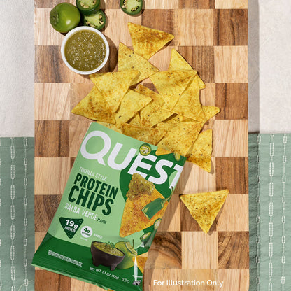 Quest Salsa Verde Flavor Tortilla Style Protein Chips, High Protein, Baked, Gluten Free, 1.1oz Bag, Single