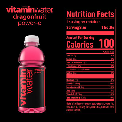 vitaminwater Power-C Dragonfruit Flavored Water Beverage Bottle, 20 fl oz